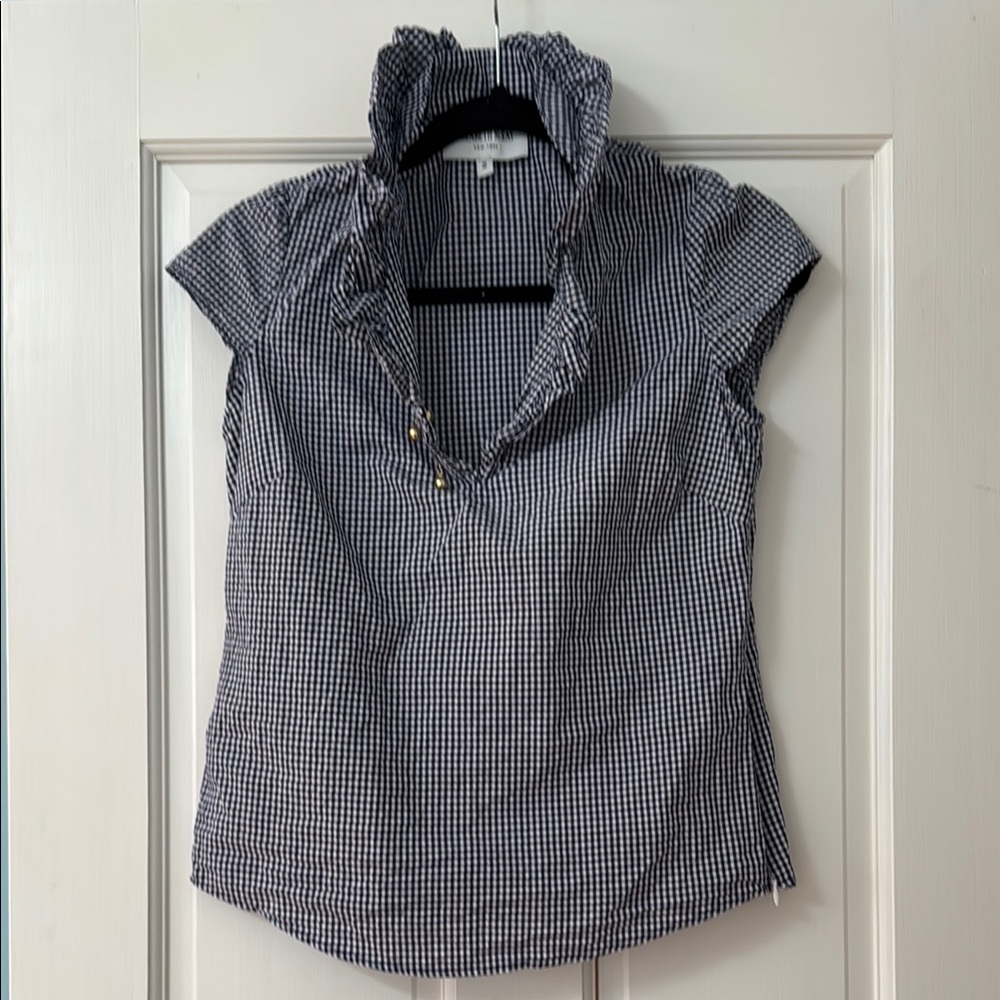 Women's Navy and White Gingham Top